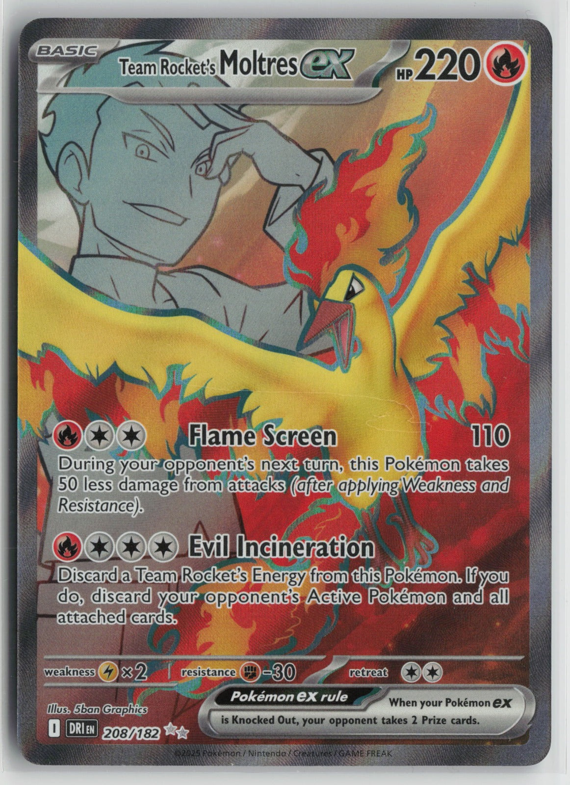 Team Rocket's Moltres ex - Ultra Rare Holo DRI 208/182 NM