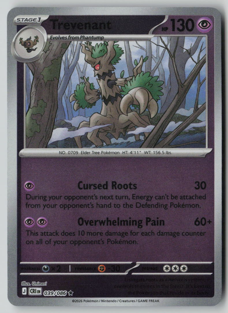 Trevenant Rare Reverse Holo CRI 039/086 NM