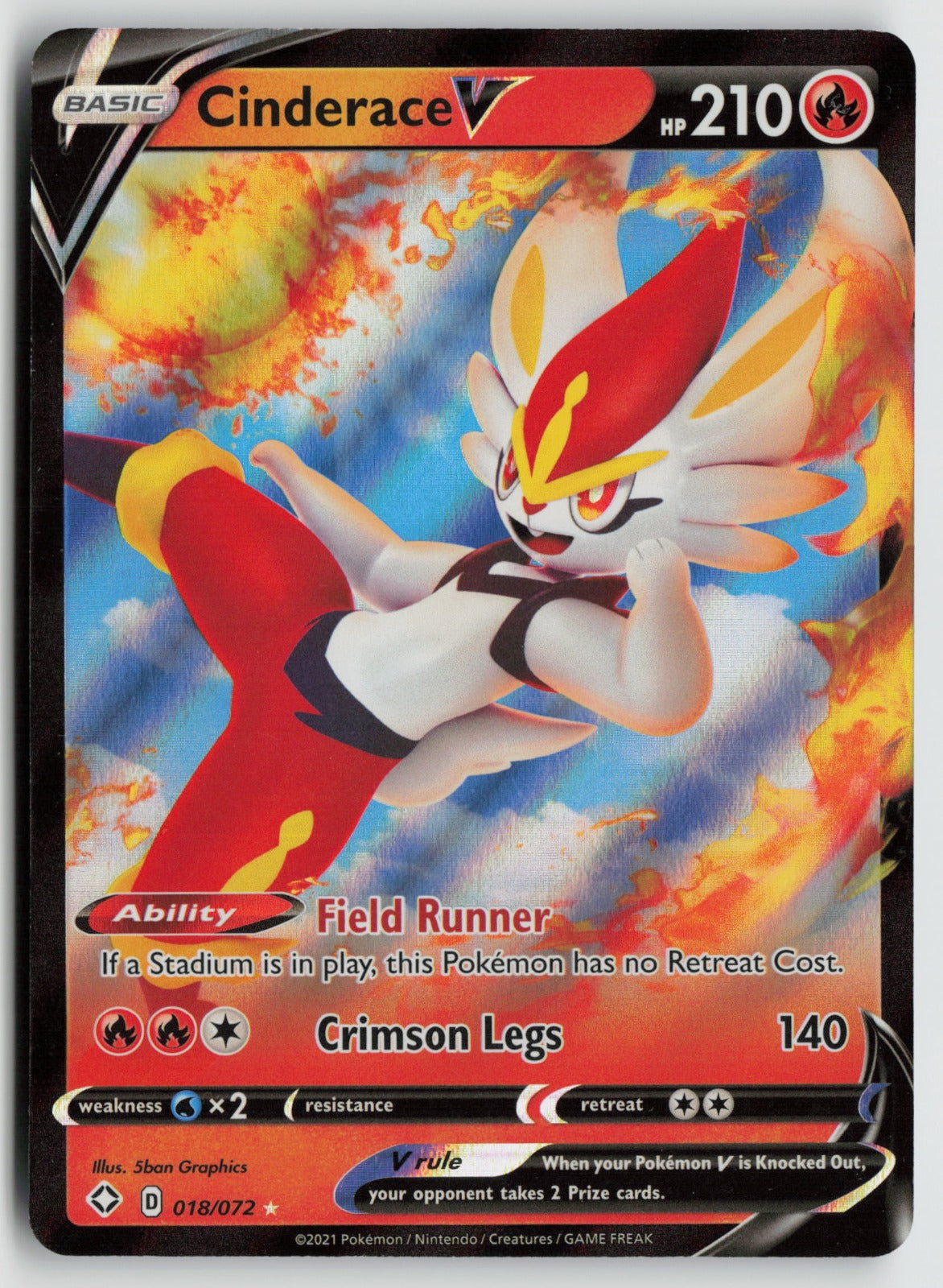 Cinderace V Ultra Rare Holo SHF 018/072 NM