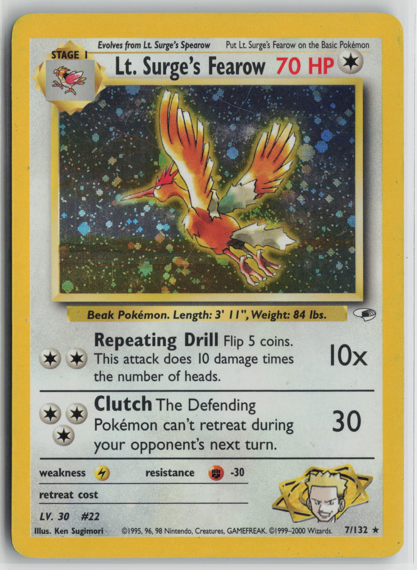 Lt. Surge's Fearow Holo Rare Holo G1 007/132 MP