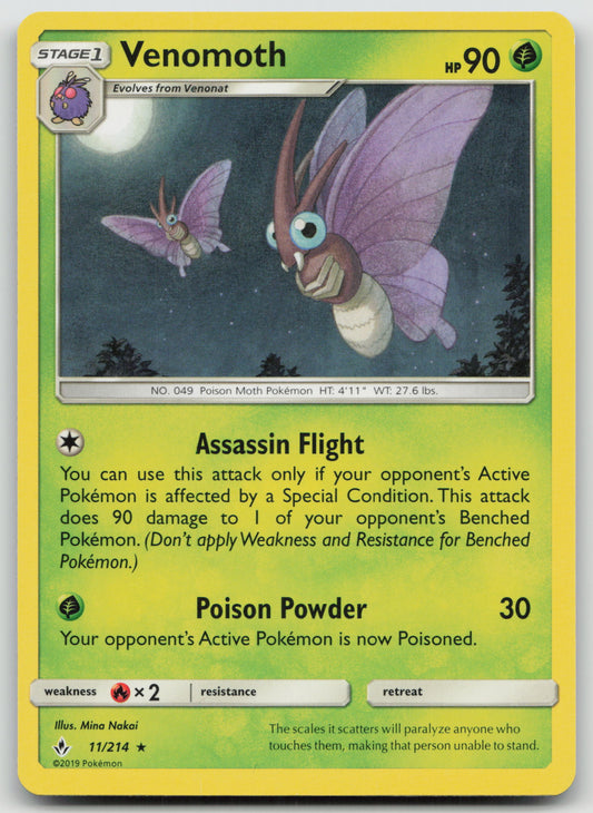 Venomoth Rare Normal SM10 11/214 NM