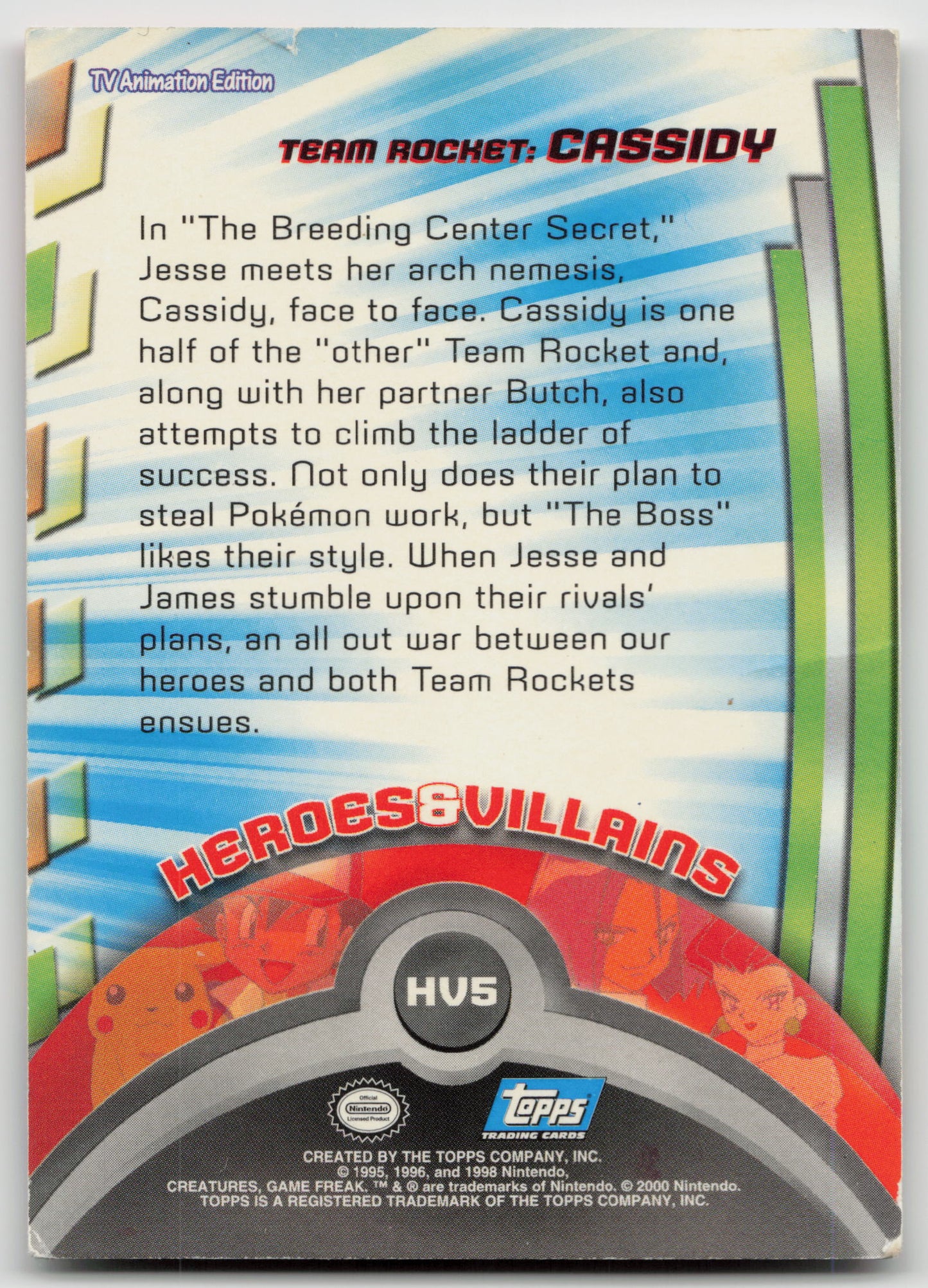 Team Rocket: Cassidy HV5 Topps TV Animation Edition Non-Holo LP (Back)