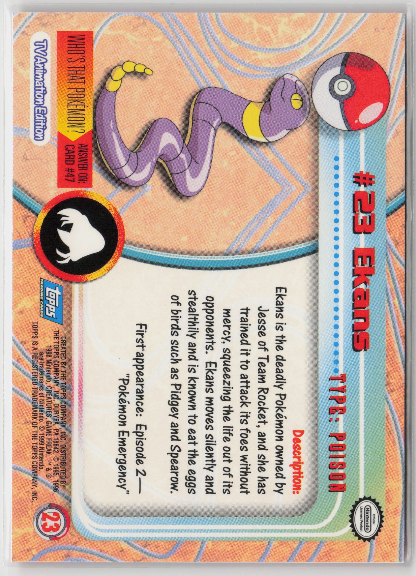 Ekans #23 Topps TV Animation Series 1999 Non-Holo LP (Back)