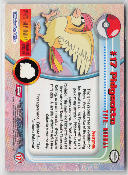 Pidgeotto #17 Topps TV Animation Series 1999 Non-Holo NM (Back)