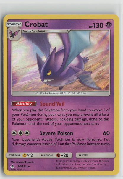 Crobat Holo Rare Holo SM10 66/214 NM