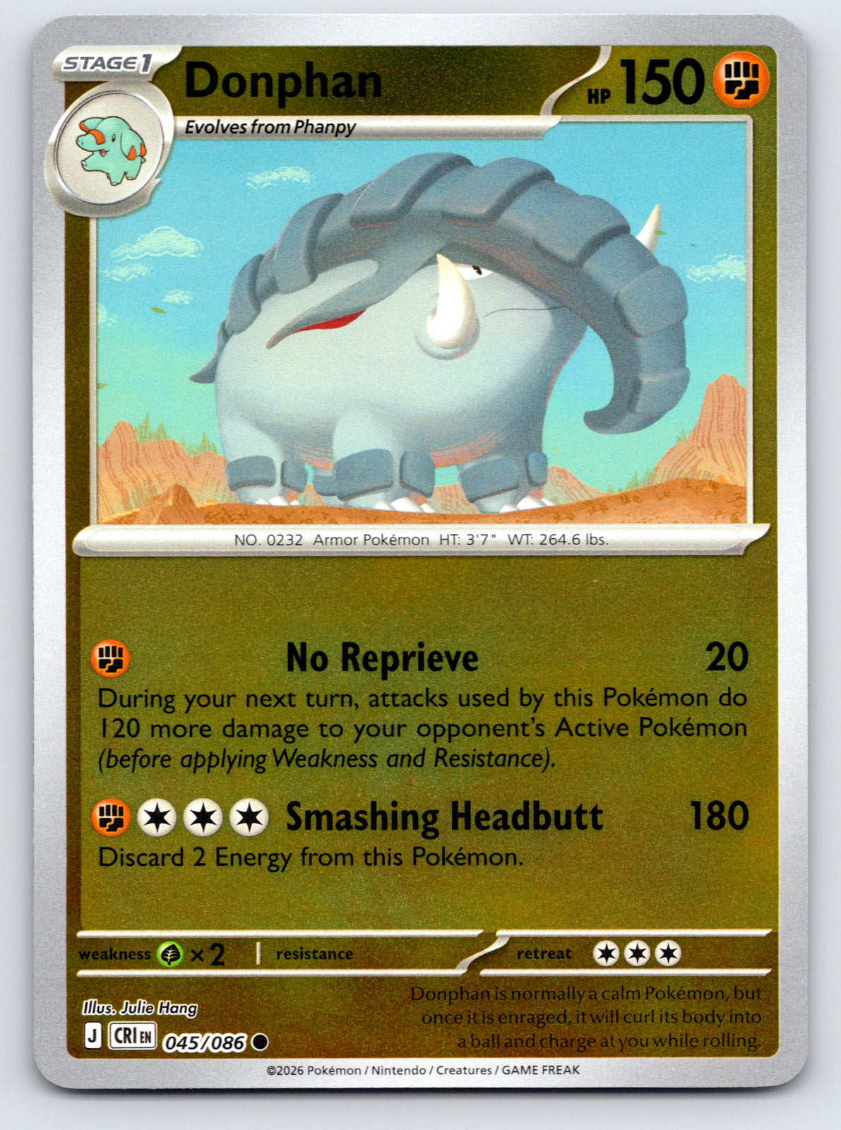 Donphan Common Reverse Holo CRI 045/086 NM