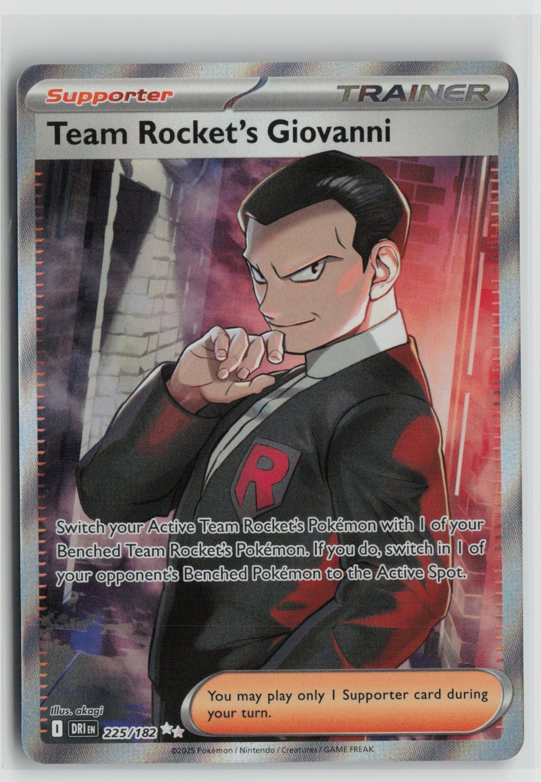 Team Rocket's Giovanni Ultra Rare Holo DRI 225/182 NM