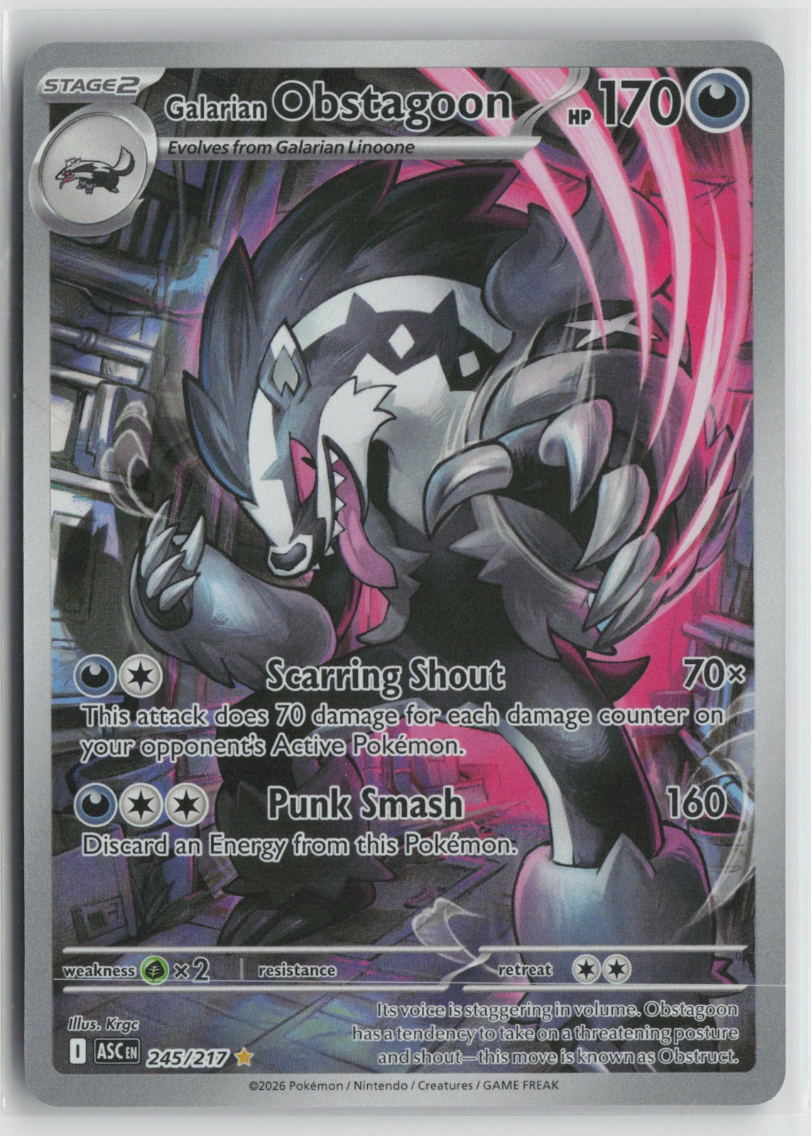 Galarian Obstagoon - Illustration Rare Holo ASC 245/217 NM