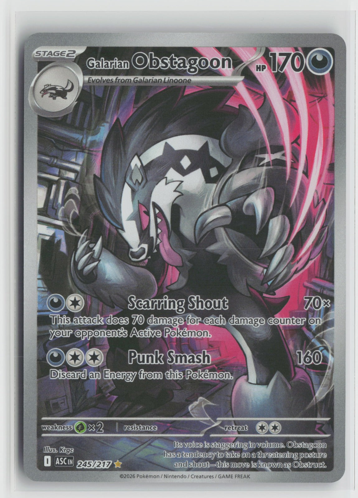 Galarian Obstagoon Illustration Rare Holo ASC 245/217 NM