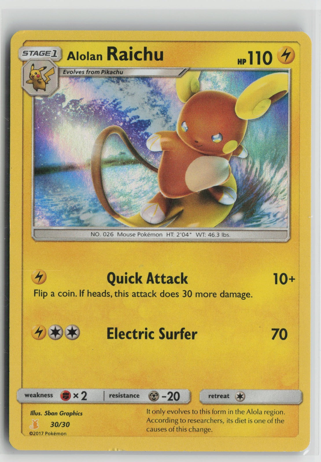 Alolan Raichu (#30 Holofoil) Uncommon Holo SMK1 30/30 MP
