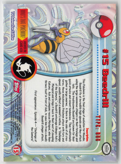 Beedrill #15 Topps TV Animation Series 1999 Non-Holo LP (Back)