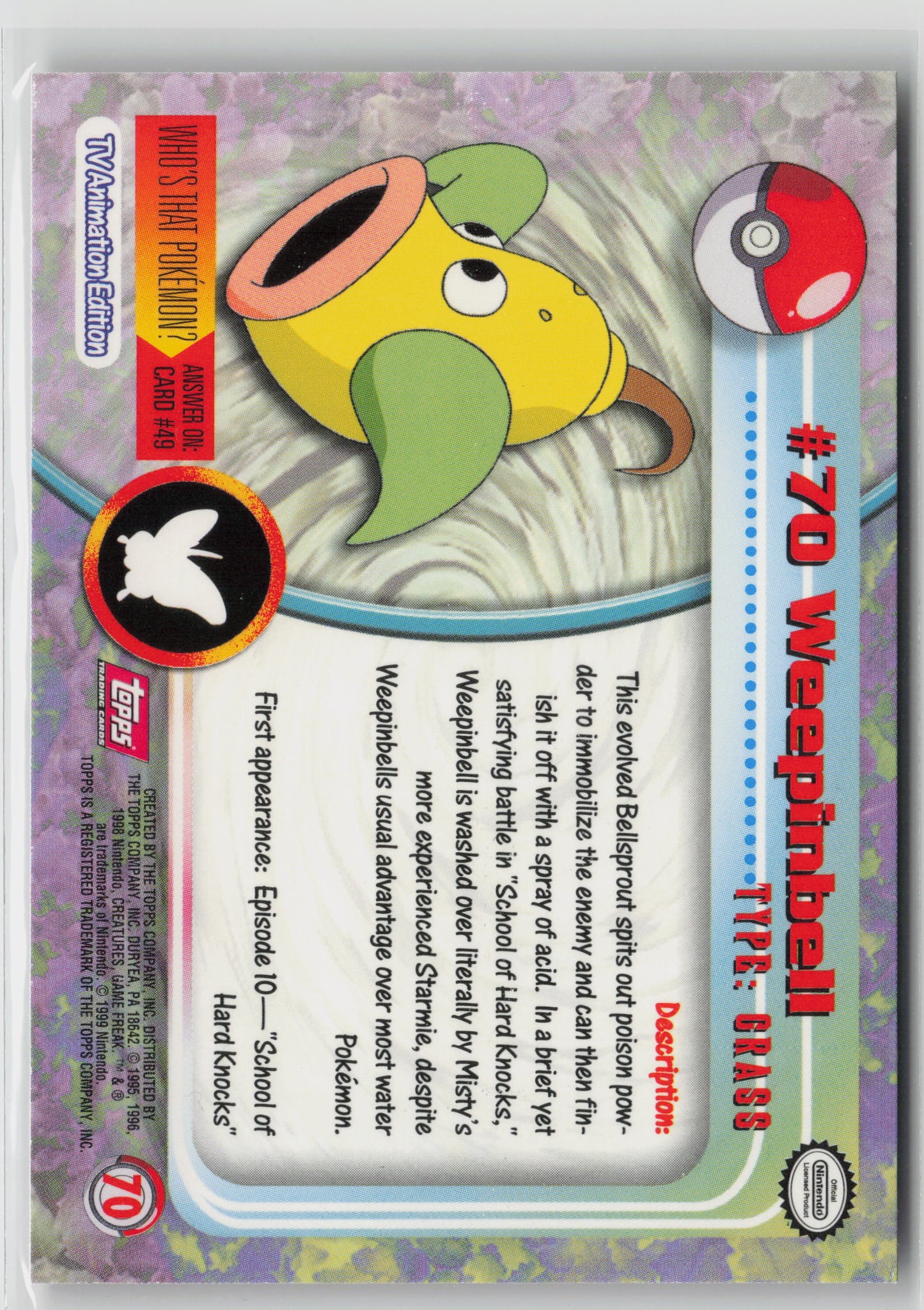 Weepinbell #70 Topps TV Animation Series 1999 Non-Holo NM (Back)
