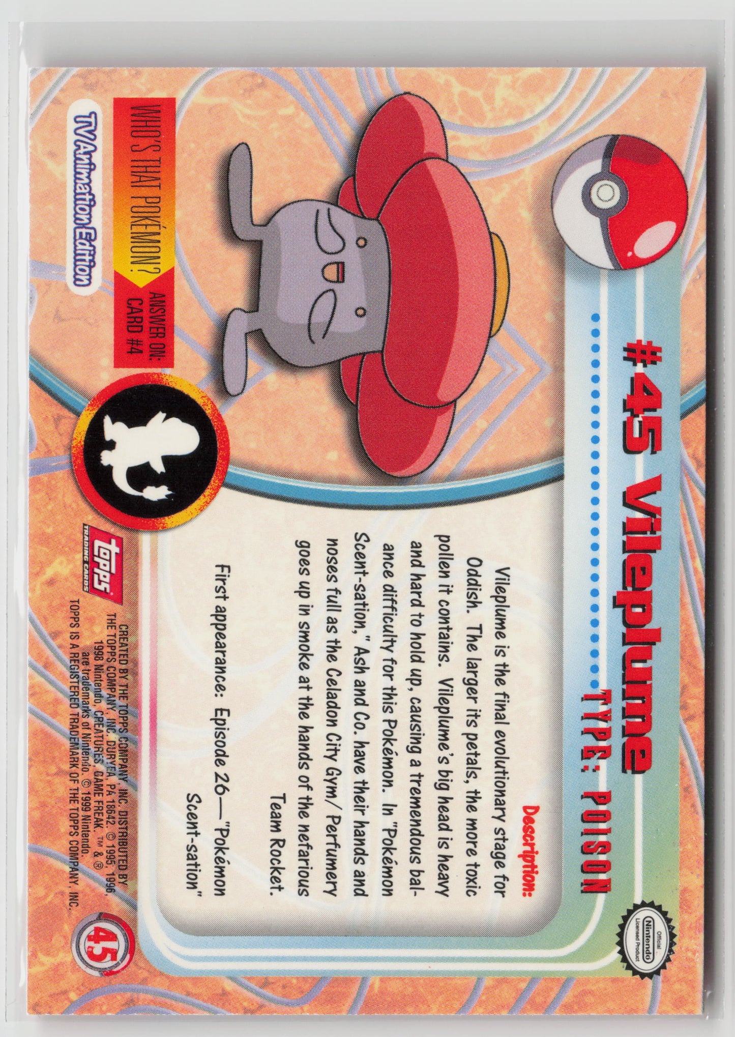 Vileplume #45 Topps TV Animation Series 1999 Non-Holo NM (Back)