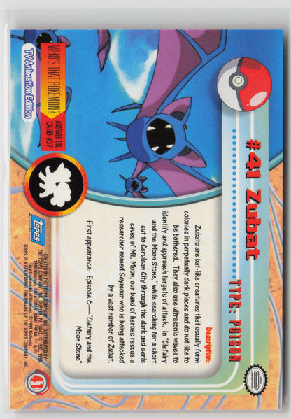 Zubat #41 Topps TV Animation Series 1999 Non-Holo NM (Back)