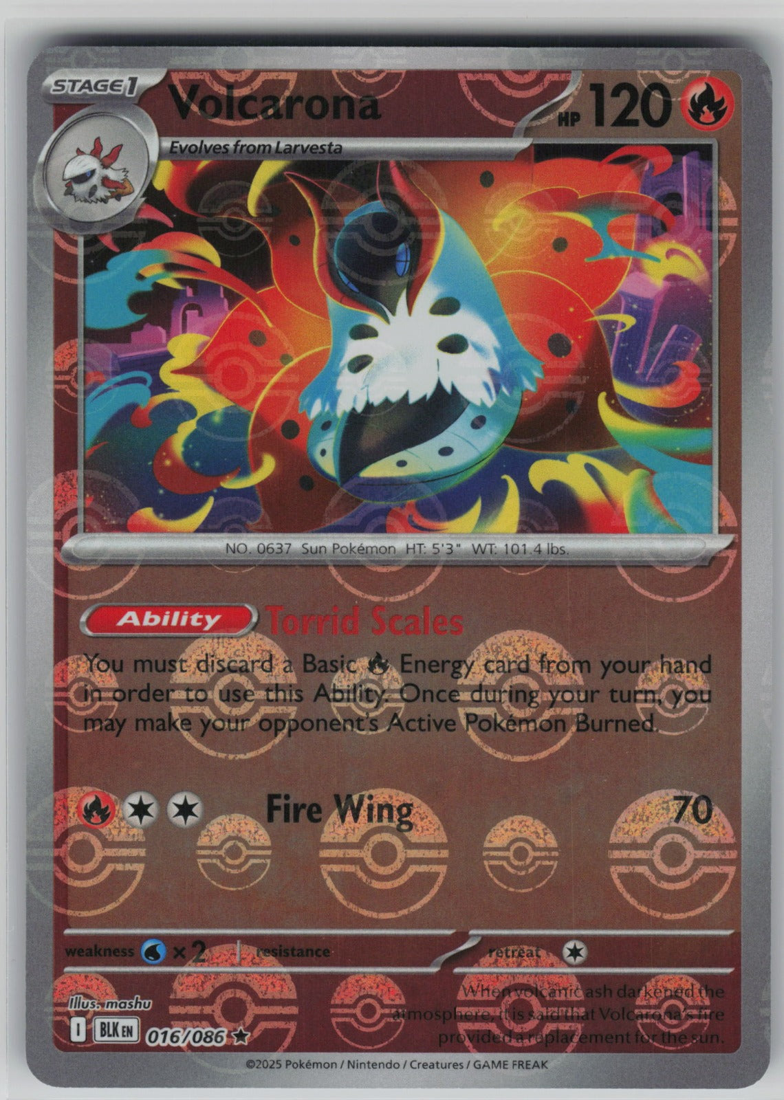Volcarona (Poke Ball Pattern) Rare Holo BLK 016/086 NM