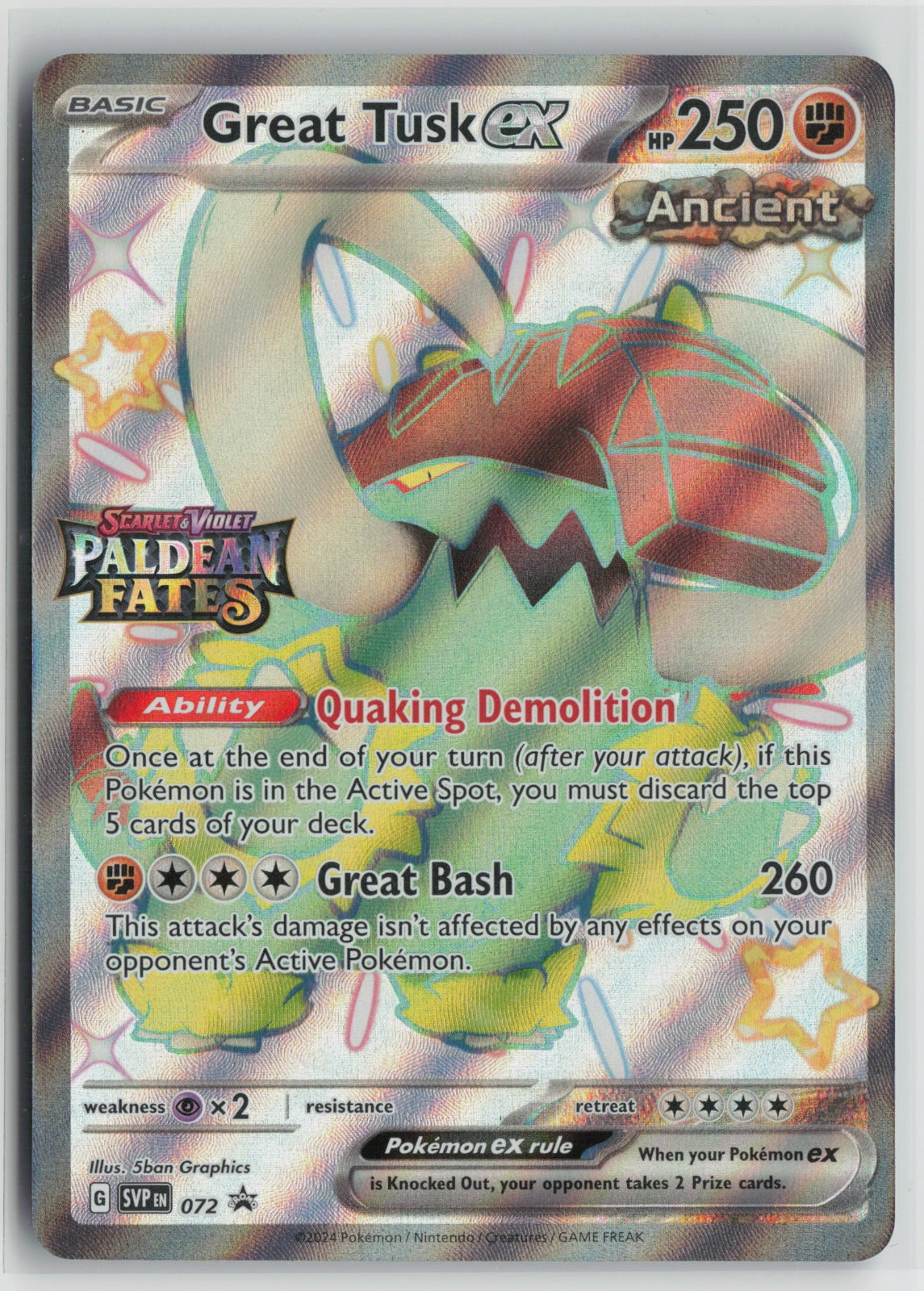 Great Tusk ex - (Paldean Fates Stamped) Promo Holo MCAP 072 NM