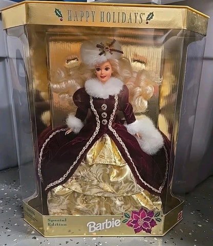Barbie Happy Holidays Purple Eyes 15646 Special 1997 Velvet Dress Mattel NIB